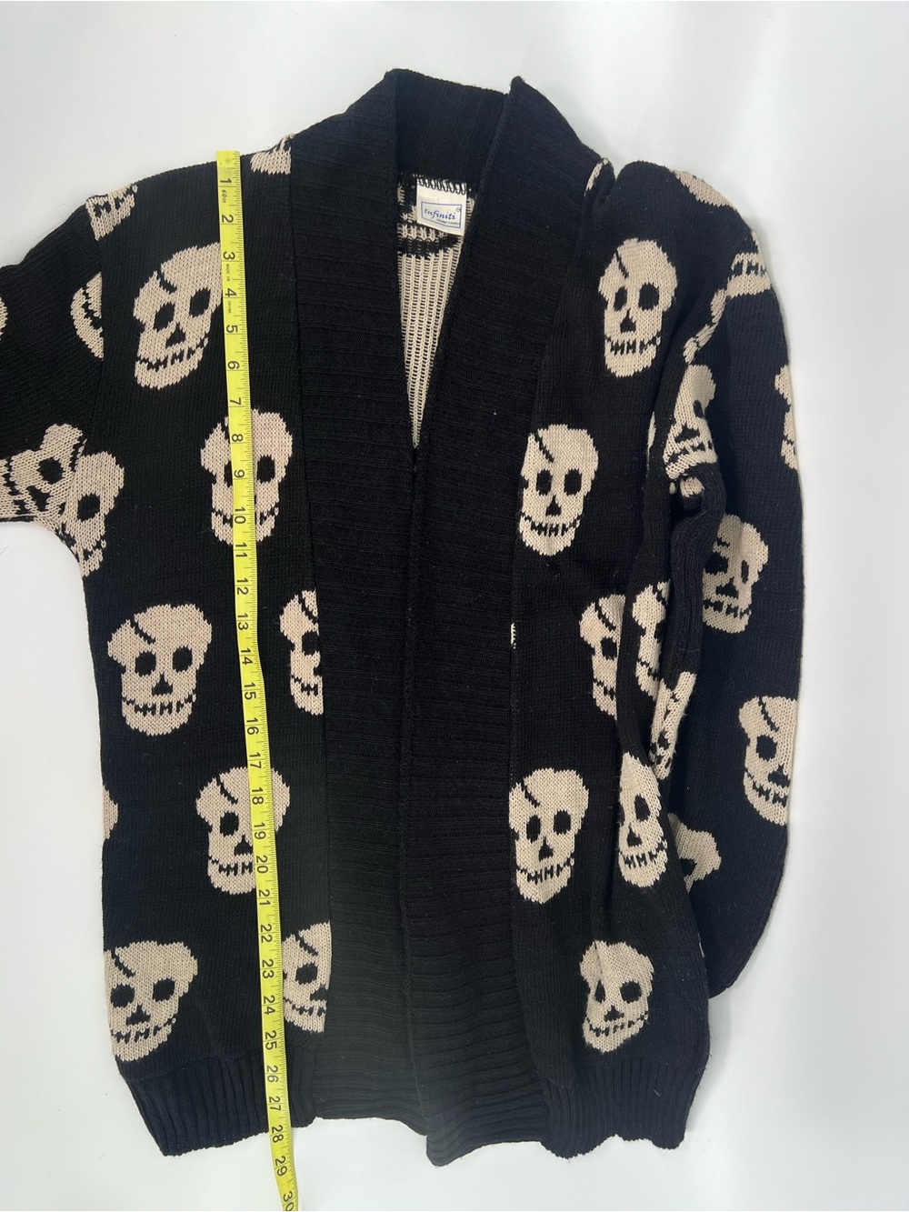 Infiniti Black Skull Pattern Open Front Cardigan Sweater M Medium - Picture 7 of 9